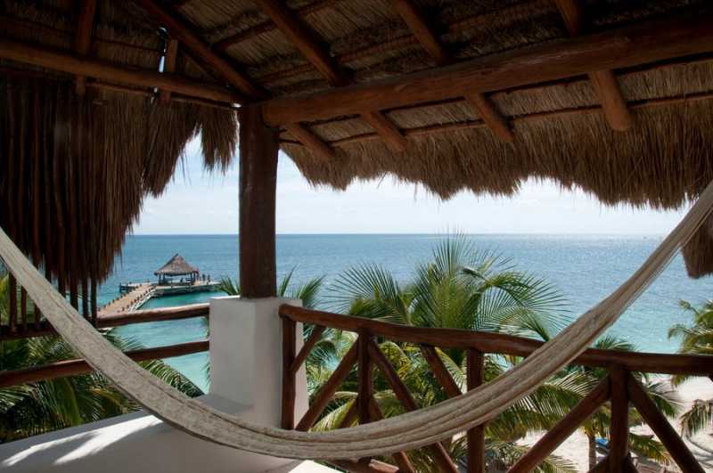 Terraces with hammocks overlooking the ocean